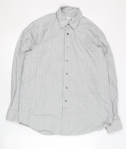 Van Heusen Men’s Grey Checked Cotton Long Sleeve Button-Up Shirt M
