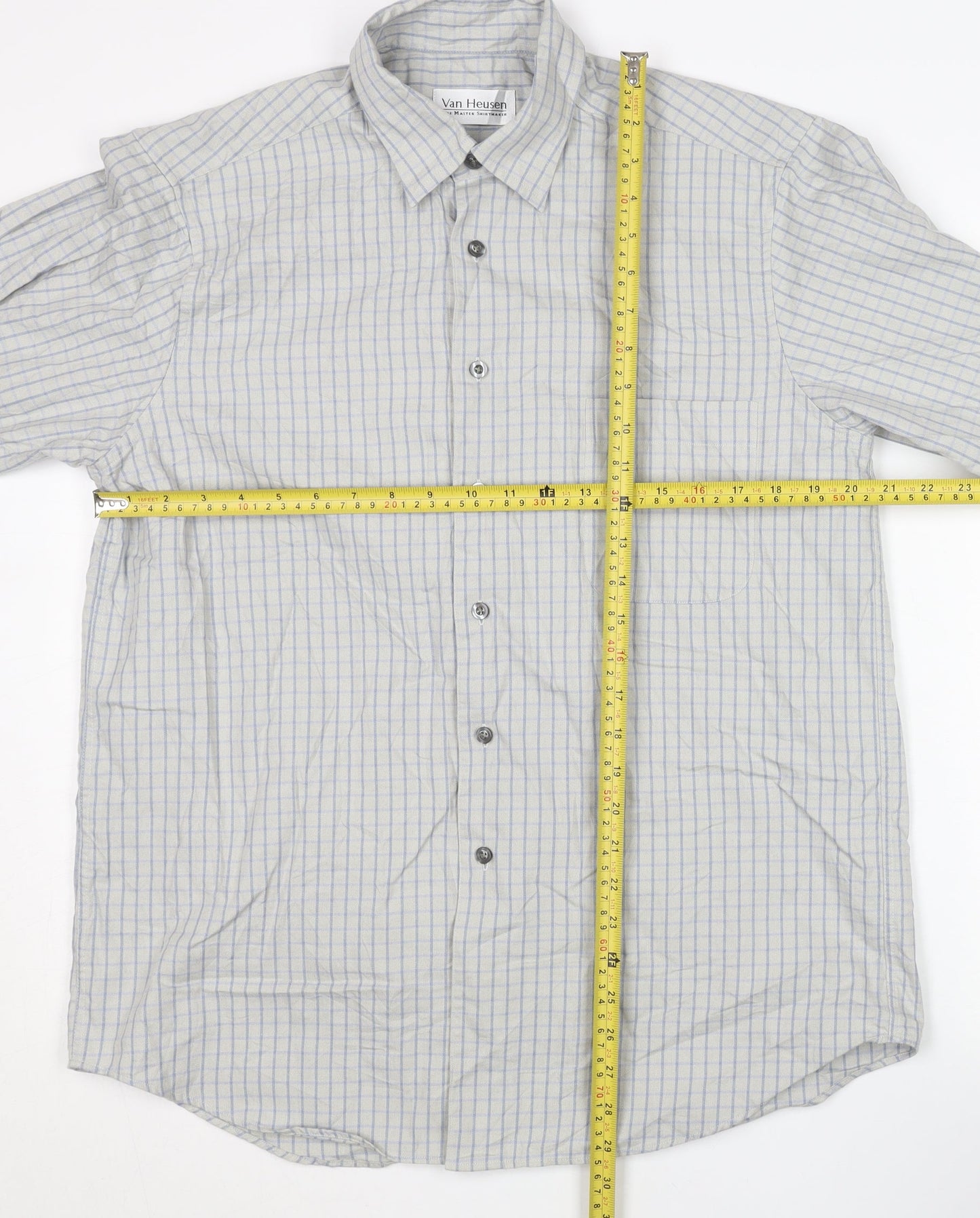 Van Heusen Men’s Grey Checked Cotton Long Sleeve Button-Up Shirt M