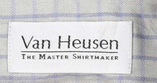 Van Heusen Men’s Grey Checked Cotton Long Sleeve Button-Up Shirt M
