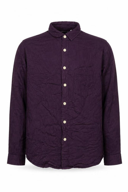 Front view of ASOS DESIGN Men’s Purple Cotton Button-Up Shirt, size S, Regular Fit