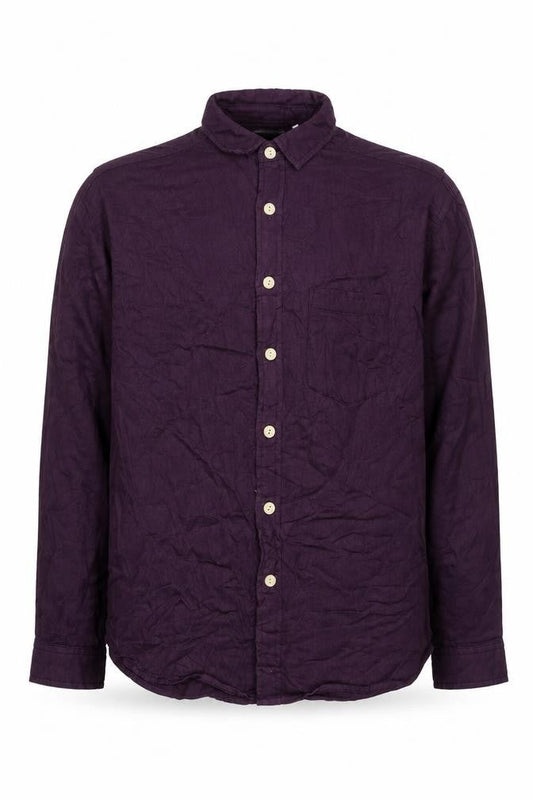 Front view of ASOS DESIGN Men’s Purple Cotton Button-Up Shirt, size S, Regular Fit