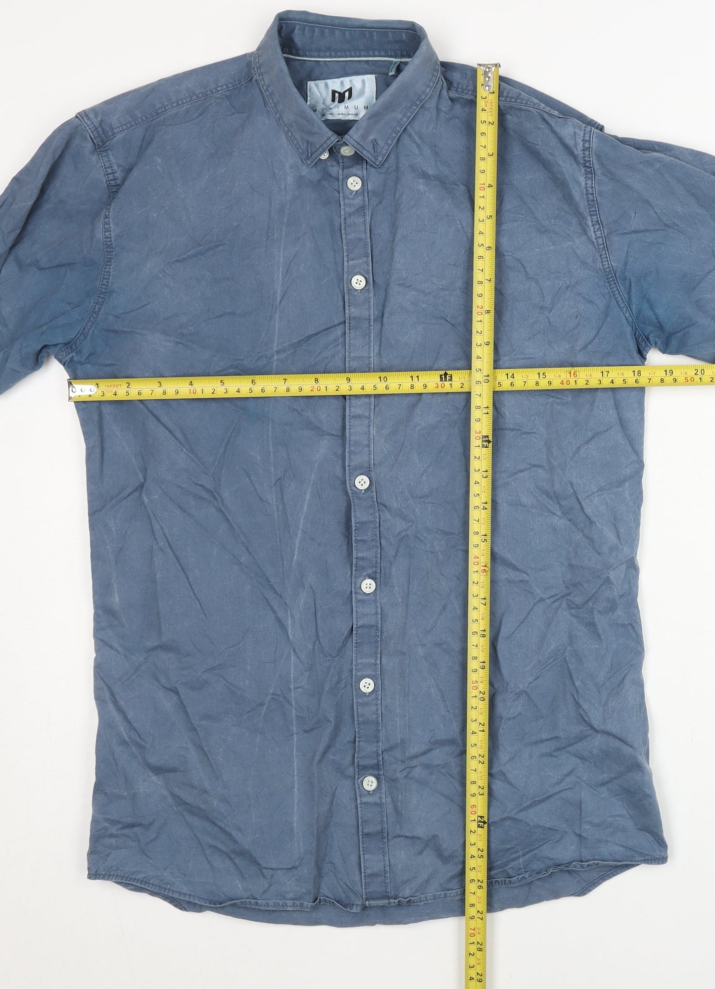 Minimum Men’s Blue Small Winslow Shirt Long Sleeve Cotton Button-Up