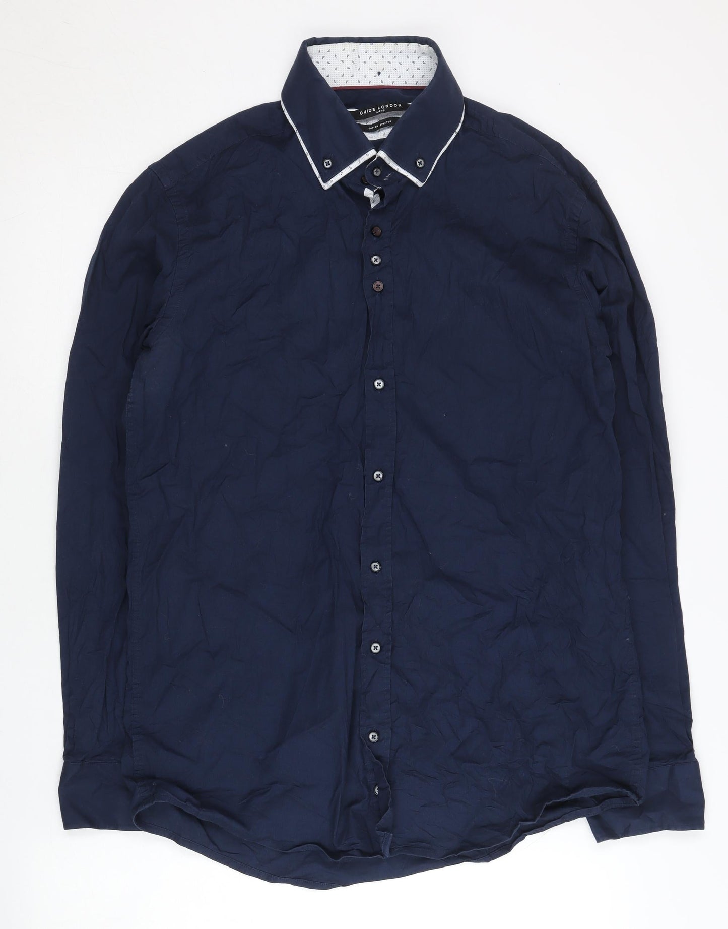Guide London Mens Blue Long Sleeve Slim Fit Cotton Shirt L
