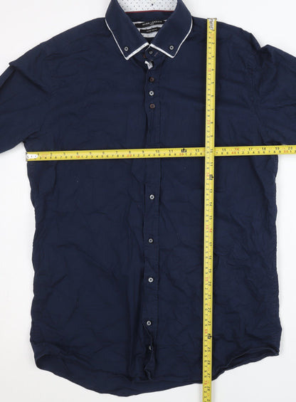 Guide London Mens Blue Long Sleeve Slim Fit Cotton Shirt L