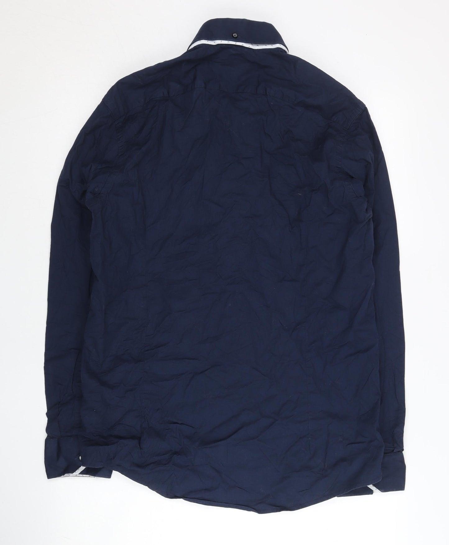 Guide London Mens Blue Long Sleeve Slim Fit Cotton Shirt L