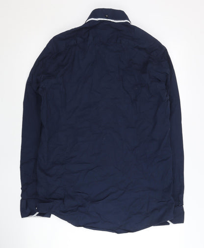 Guide London Mens Blue Long Sleeve Slim Fit Cotton Shirt L
