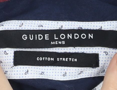 Guide London Mens Blue Long Sleeve Slim Fit Cotton Shirt L