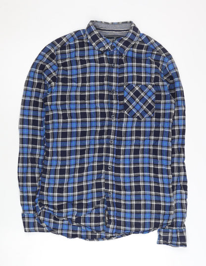 Drift King Men's Blue Plaid Cotton Long Sleeve Button-Up Shirt Size S