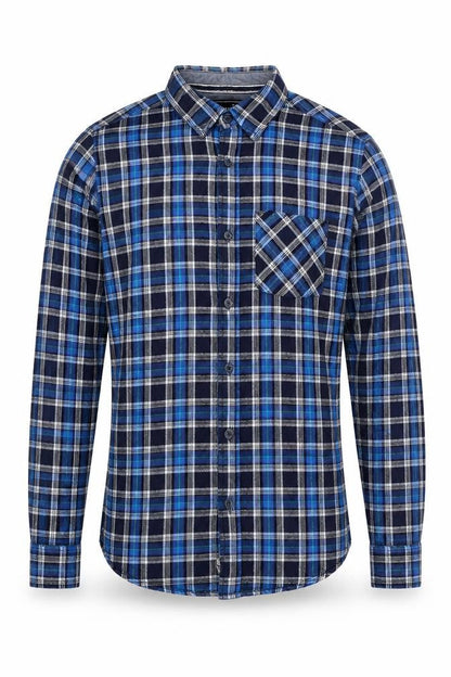 Drift King Men's Blue Plaid Cotton Long Sleeve Button-Up Shirt Size S