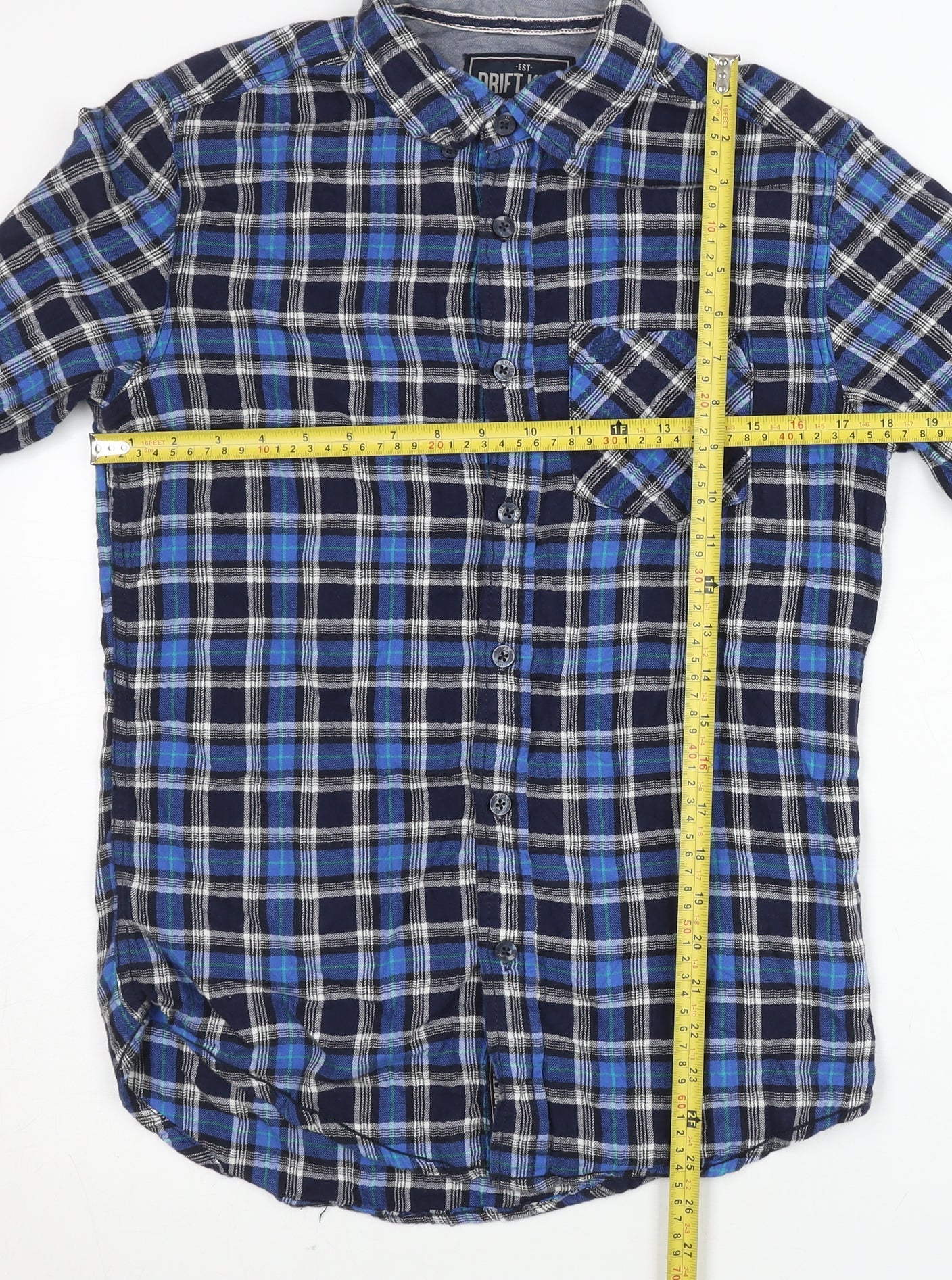 Drift King Men's Blue Plaid Cotton Long Sleeve Button-Up Shirt Size S
