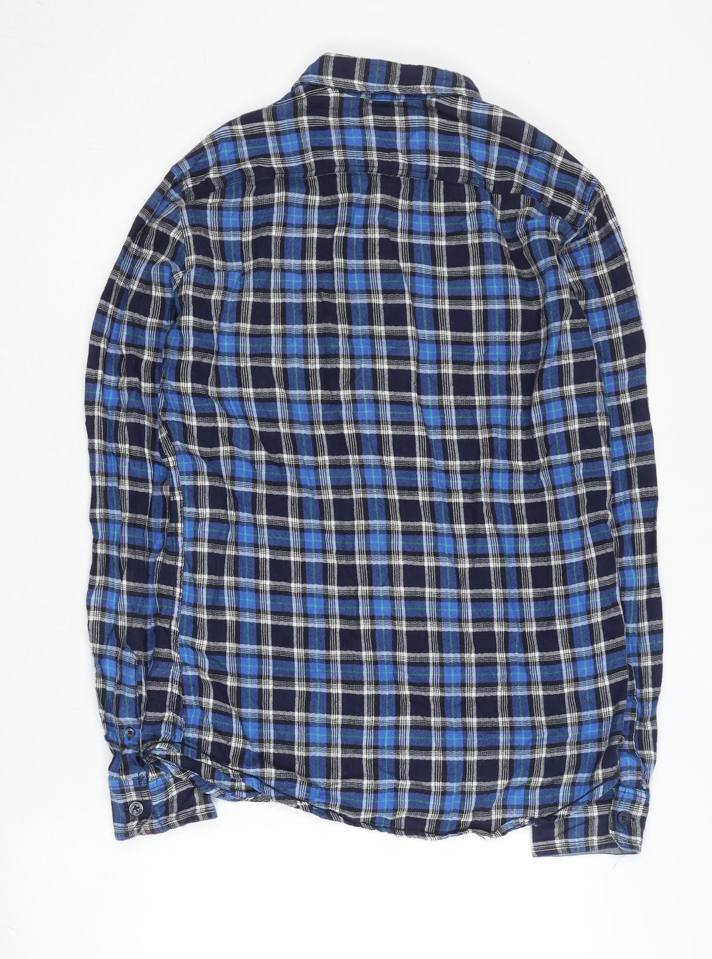 Drift King Men's Blue Plaid Cotton Long Sleeve Button-Up Shirt Size S