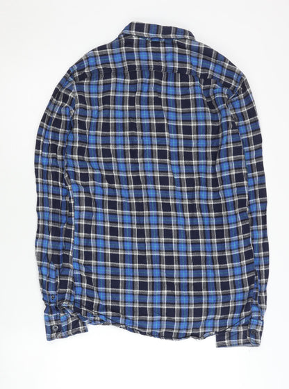 Drift King Men's Blue Plaid Cotton Long Sleeve Button-Up Shirt Size S