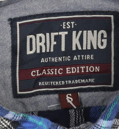 Drift King Men's Blue Plaid Cotton Long Sleeve Button-Up Shirt Size S