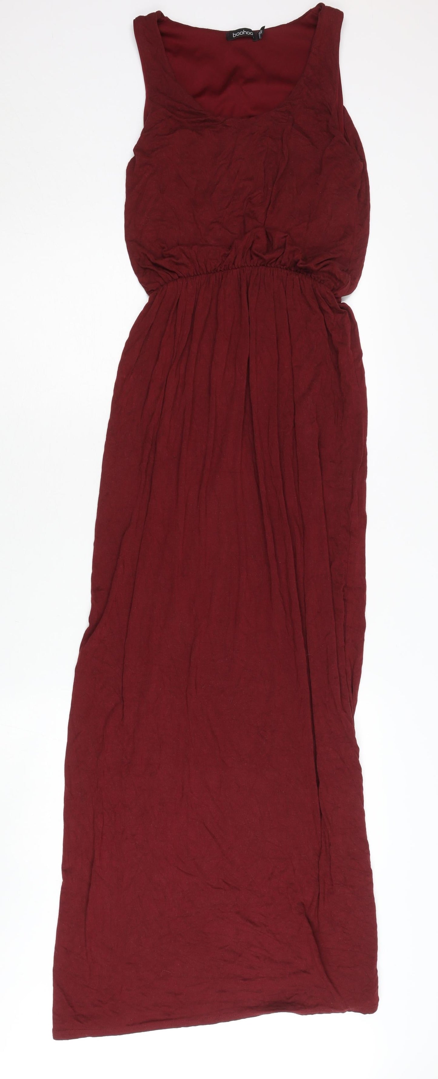Boohoo Women Red Size 10 Maxi Sleeveless Scoop Neck Dress