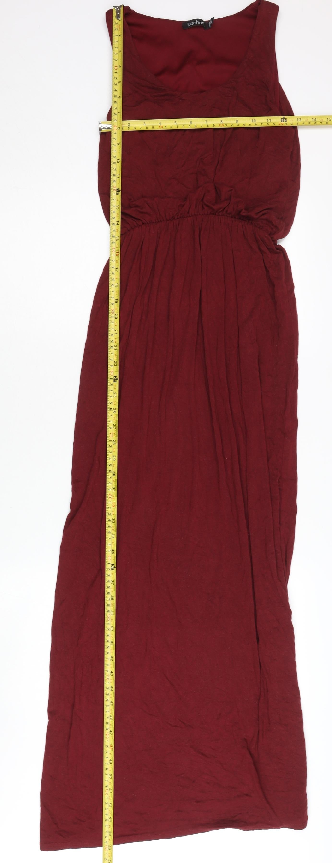 Boohoo Women Red Size 10 Maxi Sleeveless Scoop Neck Dress