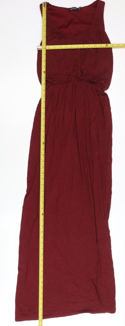 Boohoo Women Red Size 10 Maxi Sleeveless Scoop Neck Dress