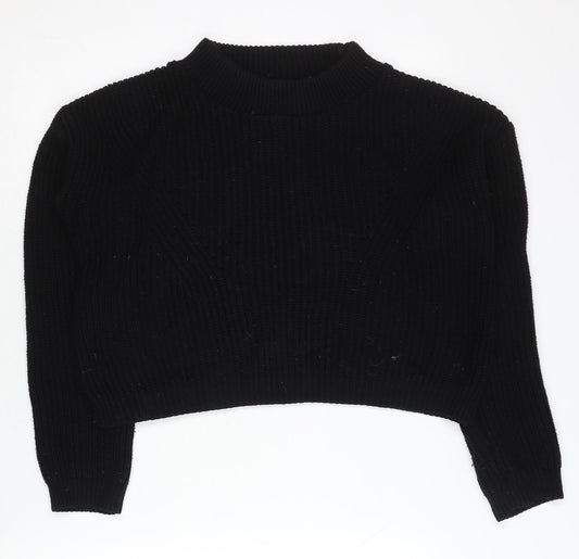 Boohoo Women Black Mock Neck Chunky Knit Pullover Jumper Size S