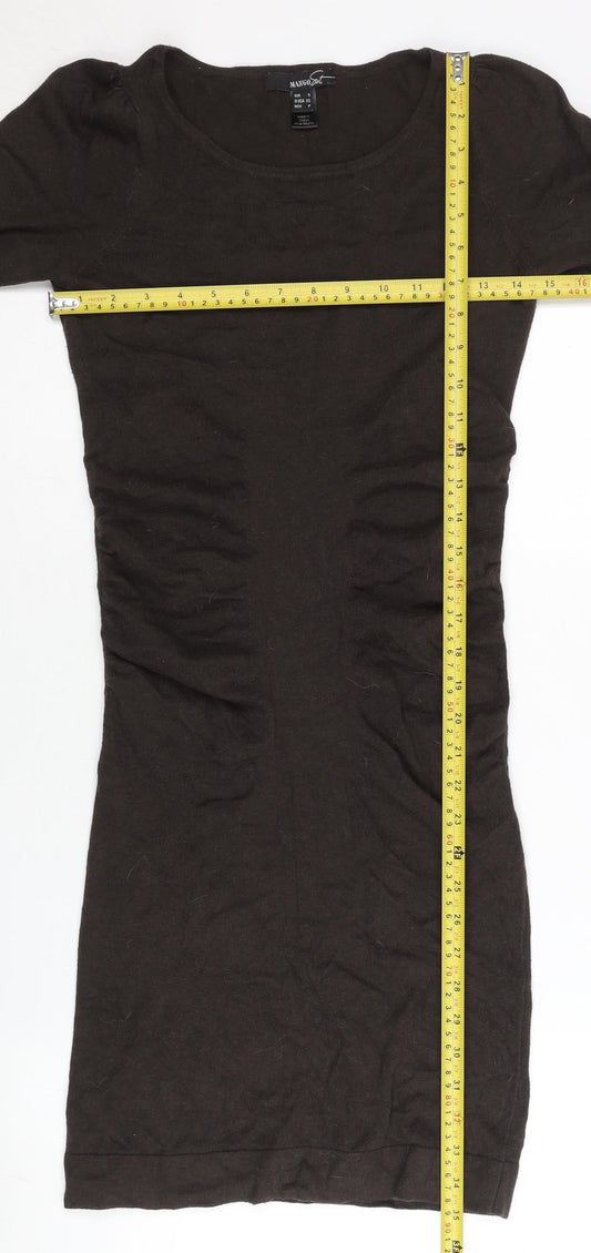Mango Women Brown Bodycon Mini Dress Size 8 Long Sleeve Ruched
