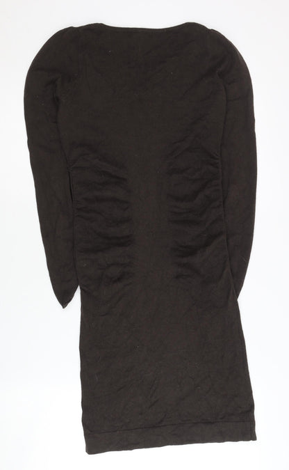 Mango Women Brown Bodycon Mini Dress Size 8 Long Sleeve Ruched