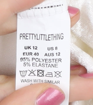 PrettyLittleThing Women’s White Velvet Bodycon Dress Size 12 One Shoulder