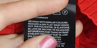 H&M Women Red XS Asymmetrical Neck Ribbed Slim Fit Jumper