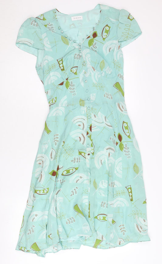 Linea Women’s Green Floral Silk Fit & Flare Dress Size 12