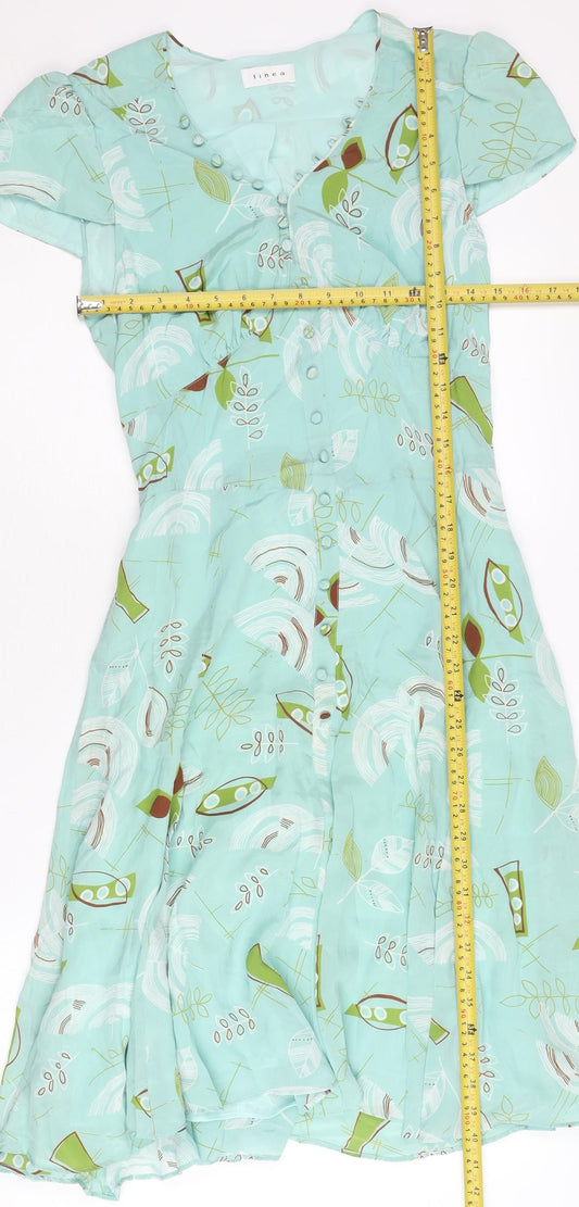 Linea Women’s Green Floral Silk Fit & Flare Dress Size 12