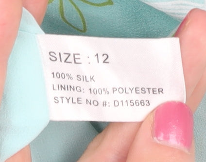 Linea Women’s Green Floral Silk Fit & Flare Dress Size 12