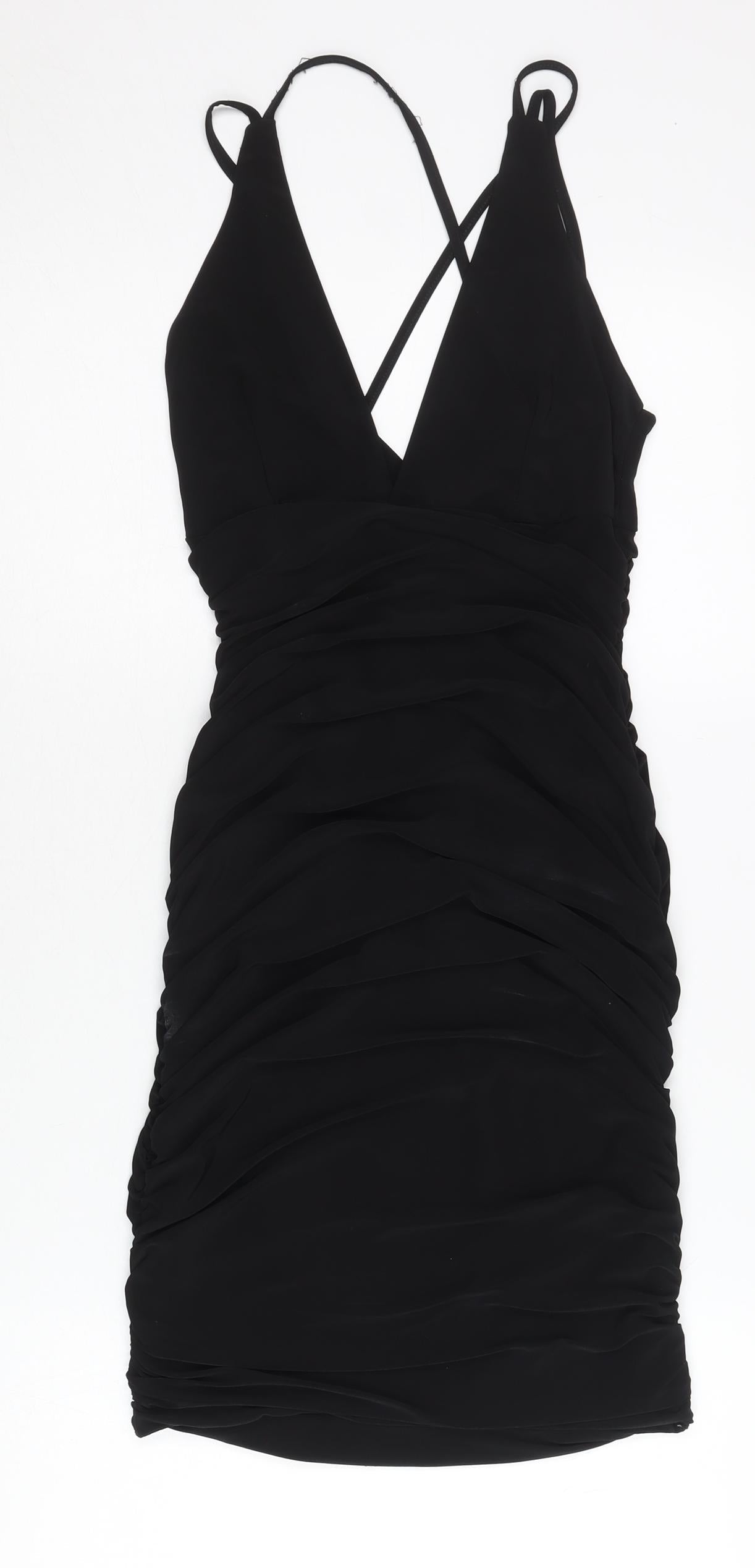 PrettyLittleThing Women Black Size 8 Bodycon Ruched Short Dress