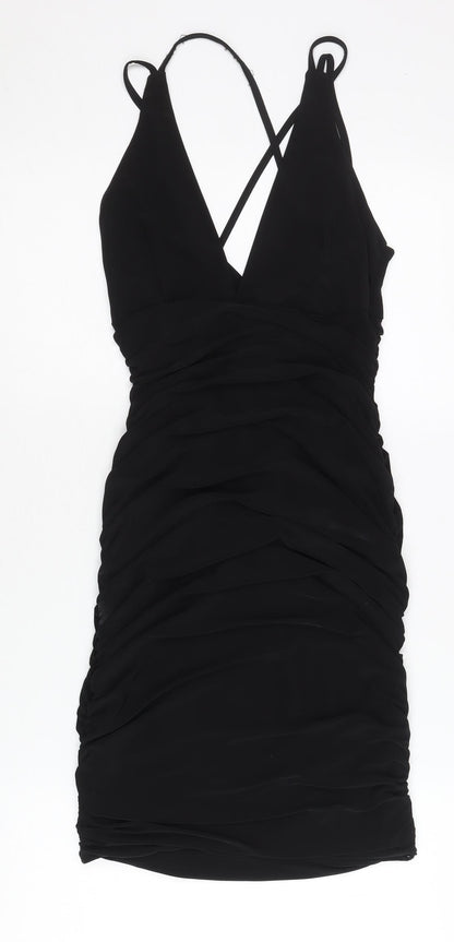 PrettyLittleThing Women Black Size 8 Bodycon Ruched Short Dress