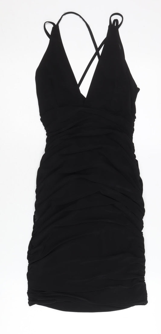 PrettyLittleThing Women Black Size 8 Bodycon Ruched Short Dress