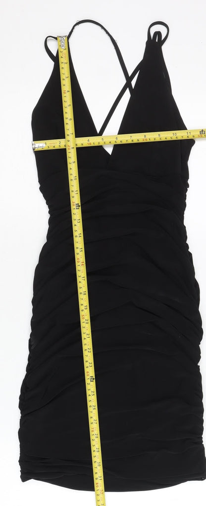 PrettyLittleThing Women Black Size 8 Bodycon Ruched Short Dress