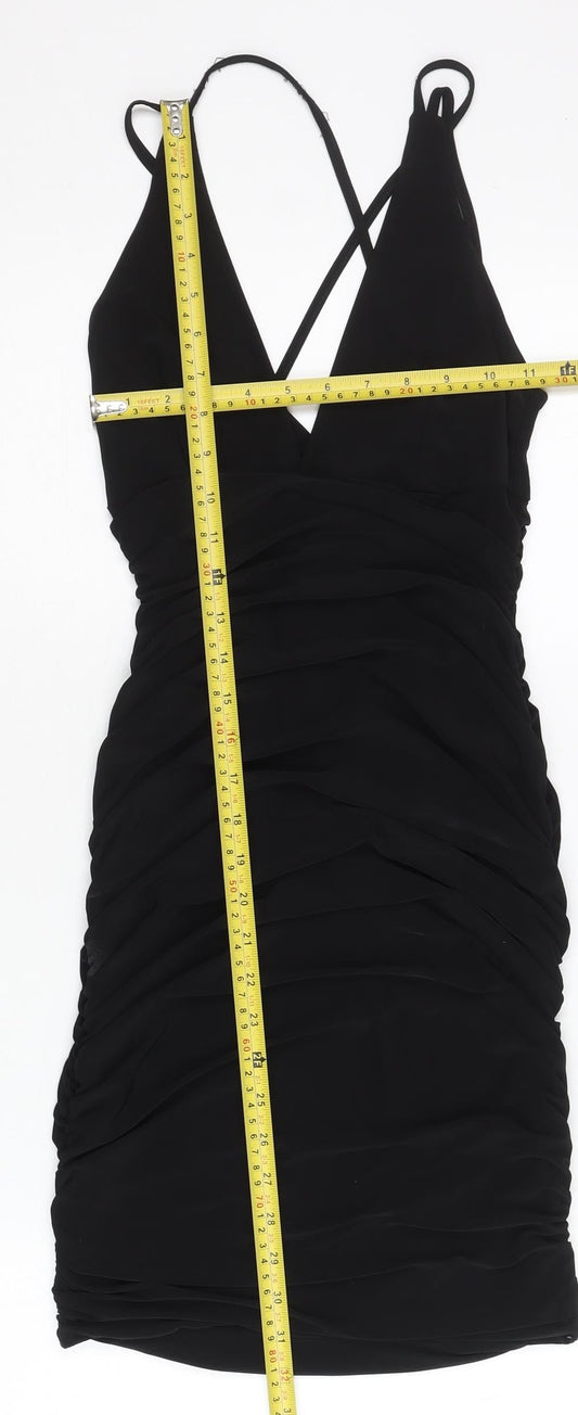 PrettyLittleThing Women Black Size 8 Bodycon Ruched Short Dress