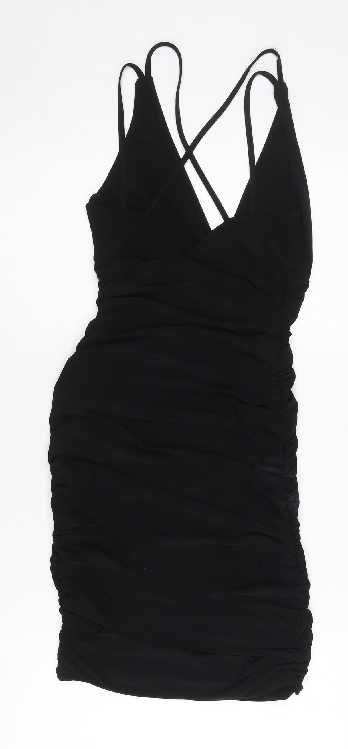 PrettyLittleThing Women Black Size 8 Bodycon Ruched Short Dress