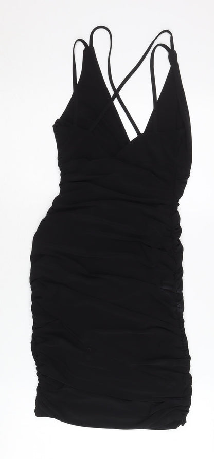PrettyLittleThing Women Black Size 8 Bodycon Ruched Short Dress