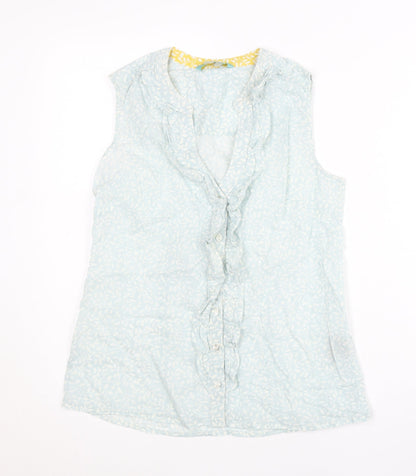 Boden Women's Blue Sleeveless Ruffle Blouse UK 8 Cotton Tunic Top