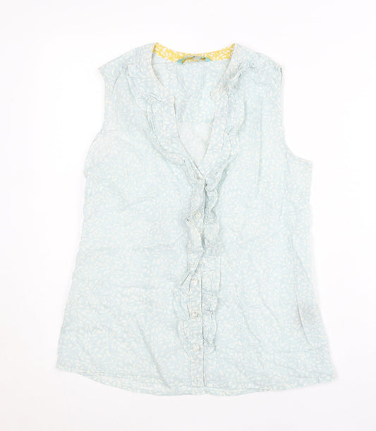 Boden Women's Blue Sleeveless Ruffle Blouse UK 8 Cotton Tunic Top