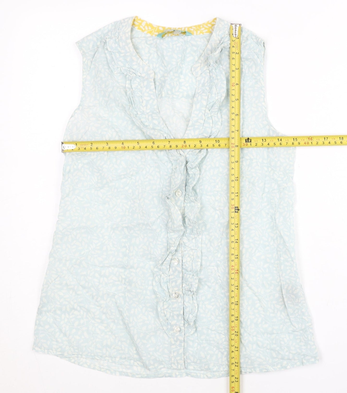 Boden Women's Blue Sleeveless Ruffle Blouse UK 8 Cotton Tunic Top