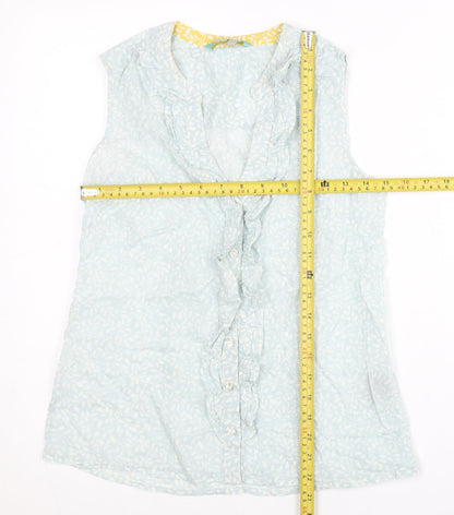 Boden Women's Blue Sleeveless Ruffle Blouse UK 8 Cotton Tunic Top