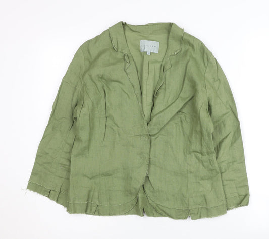 Jigsaw Women Green Linen Blazer Jacket Size 14 Single-Breasted