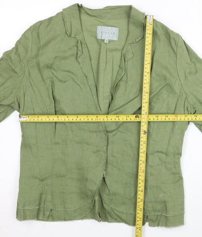Jigsaw Women Green Linen Blazer Jacket Size 14 Single-Breasted