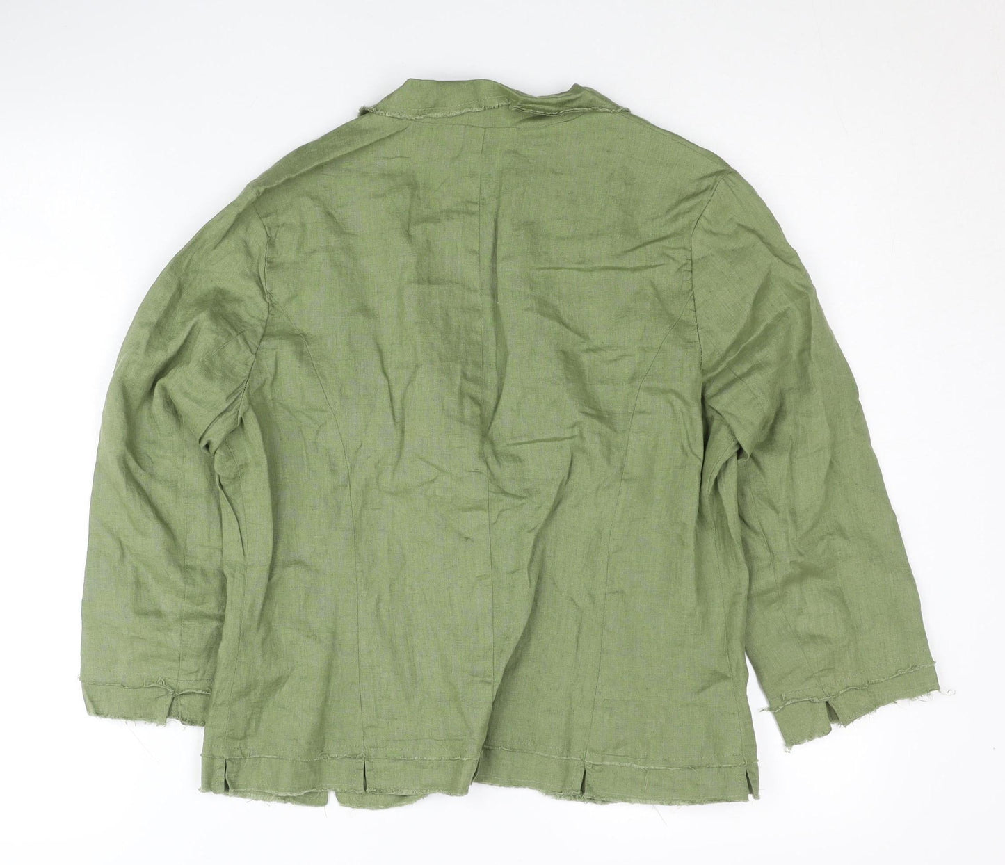 Jigsaw Women Green Linen Blazer Jacket Size 14 Single-Breasted