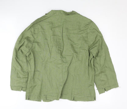 Jigsaw Women Green Linen Blazer Jacket Size 14 Single-Breasted