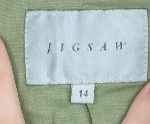 Jigsaw Women Green Linen Blazer Jacket Size 14 Single-Breasted