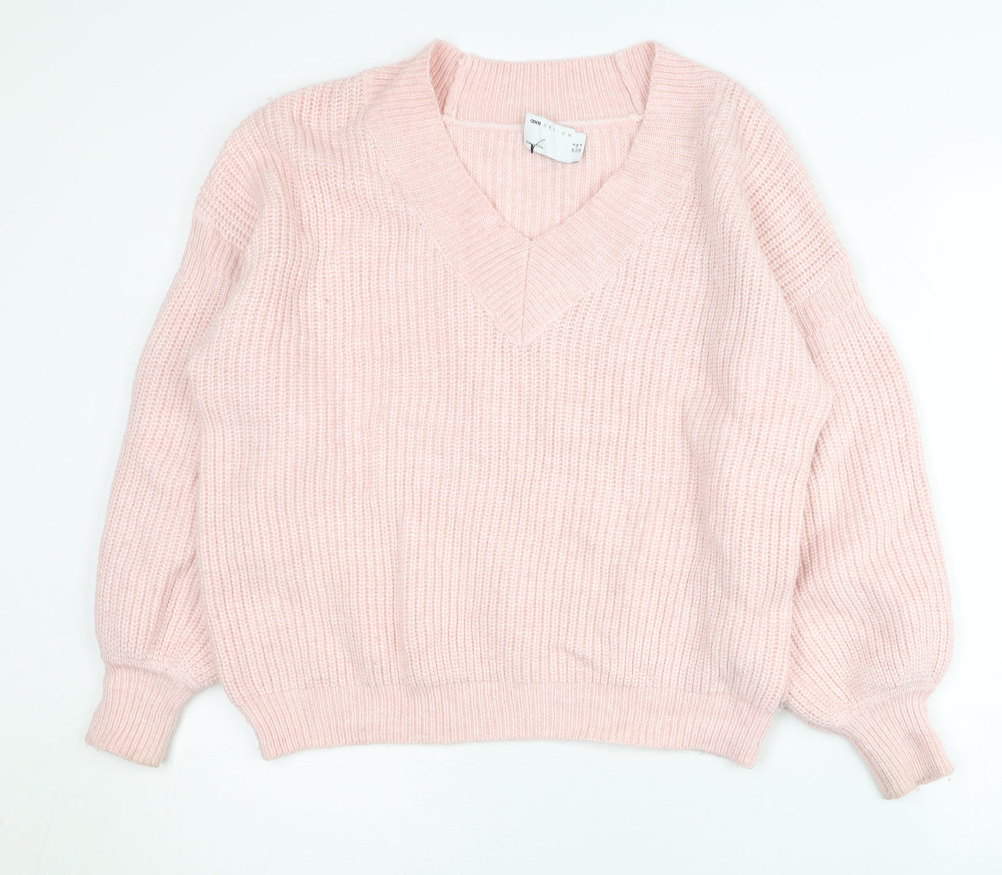 ASOS DESIGN Womens Pink V-Neck Chunky Knit Pullover Jumper Size 18
