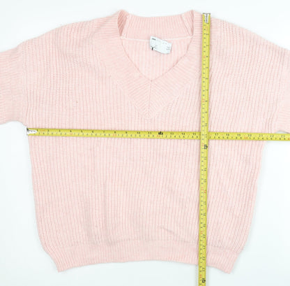 ASOS DESIGN Womens Pink V-Neck Chunky Knit Pullover Jumper Size 18