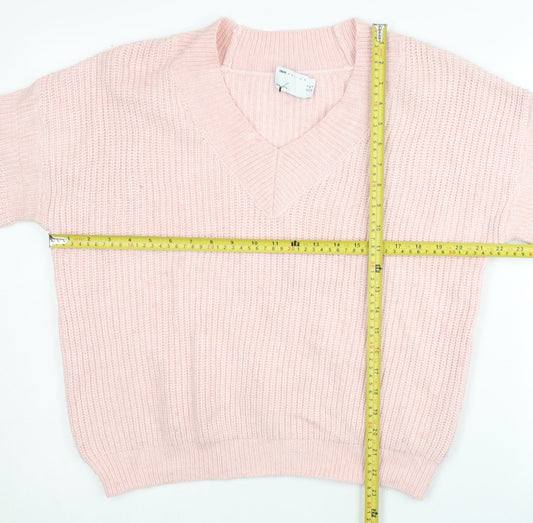 ASOS DESIGN Womens Pink V-Neck Chunky Knit Pullover Jumper Size 18