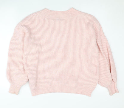 ASOS DESIGN Womens Pink V-Neck Chunky Knit Pullover Jumper Size 18