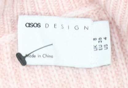 ASOS DESIGN Womens Pink V-Neck Chunky Knit Pullover Jumper Size 18