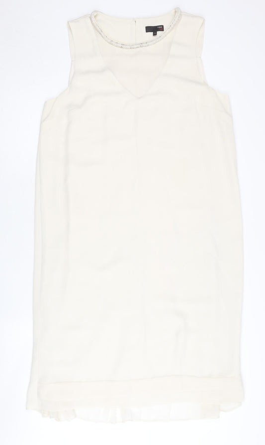 Next Women Tall Ivory Shift Beaded Dress Size 14 Sleeveless V-Neck